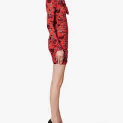 Magda Butrym Flower-embellished High-neck Stretch-woven Mini Dress -Outlet Pique Style Store R04183238 RED ALT02