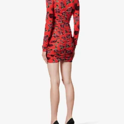 Magda Butrym Flower-embellished High-neck Stretch-woven Mini Dress -Outlet Pique Style Store R04183238 RED ALT03