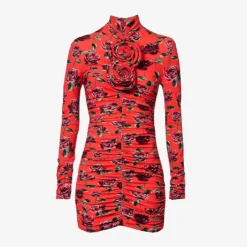 Magda Butrym Flower-embellished High-neck Stretch-woven Mini Dress