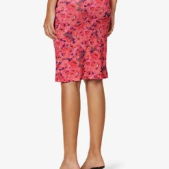 Chalala Floral-pattern Stretch-woven Midi Skirt -Outlet Pique Style Store R04183784 PINKANDPURPLE ALT03