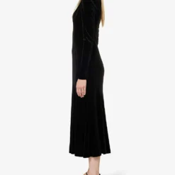 Philosophy Di Lorenzo Serafini V-neck Flared-skirt Velvet Midi Dress -Outlet Pique Style Store R04183940 FANTASYPRINTBLACK ALT02