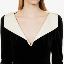 Philosophy Di Lorenzo Serafini V-neck Flared-skirt Velvet Midi Dress -Outlet Pique Style Store R04183940 FANTASYPRINTBLACK ALT04