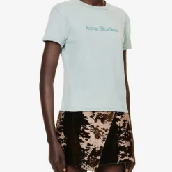 Acne Studios Etza Brand-print Cotton T-shirt -Outlet Pique Style Store R04184339 POWDERBLUE ALT02