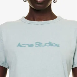 Acne Studios Etza Brand-print Cotton T-shirt -Outlet Pique Style Store R04184339 POWDERBLUE ALT04