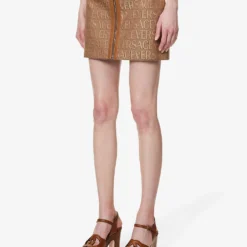 Versace Monogram Slim-fit Woven Mini Skirt -Outlet Pique Style Store R04185112 BROWNBEIGE ALT02