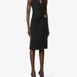 Versace Medusa Clasp-fastened Slim-fit Jersey Midi Dress 7 Versace Medusa Clasp-fastened Slim-fit Jersey Midi Dress -Outlet Pique Style Store R04185116 BLACK ALT02