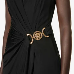 Versace Medusa Clasp-fastened Slim-fit Jersey Midi Dress 9 Versace Medusa Clasp-fastened Slim-fit Jersey Midi Dress -Outlet Pique Style Store R04185116 BLACK ALT04