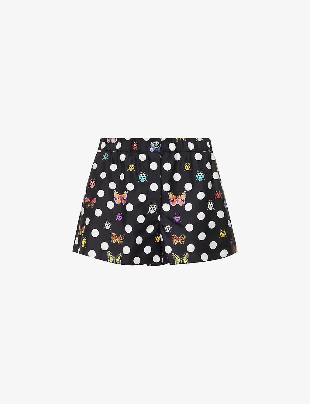 Versace Graphic-pattern Mid-rise Silk Shorts 1 Versace Graphic-pattern Mid-rise Silk Shorts