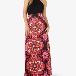 Moroccan Rose Printed Skirt 4 Moroccan Rose Printed Skirt -Outlet Pique Style Store R04185930 BLACK ALT01