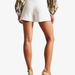 Ted Baker Llaylas High-rise Embossed-buttons Twill Shorts -Outlet Pique Style Store R04186070 WHITE ALT02