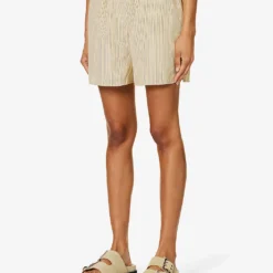 Lui Striped Woven Shorts 7 Lui Striped Woven Shorts -Outlet Pique Style Store R04186461 PALEYELLOWBLACKSTRIPE ALT02