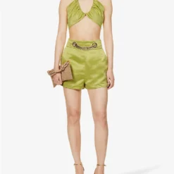 Chain-detail High-rise Satin Shorts -Outlet Pique Style Store R04186757 GREEN ALT01
