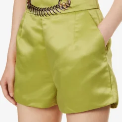 Chain-detail High-rise Satin Shorts -Outlet Pique Style Store R04186757 GREEN ALT04