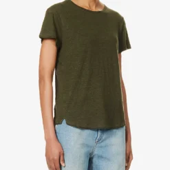 FRAME Easy True Distressed-trim Organic-linen T-shirt -Outlet Pique Style Store R04187488 SURPLUS ALT02