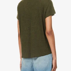 FRAME Easy True Distressed-trim Organic-linen T-shirt -Outlet Pique Style Store R04187488 SURPLUS ALT03