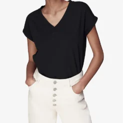 Whistles Willa V-neck Organic-cotton T-shirt -Outlet Pique Style Store R04187560 BLACK ALT02