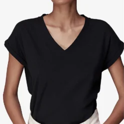 Whistles Willa V-neck Organic-cotton T-shirt -Outlet Pique Style Store R04187560 BLACK ALT05