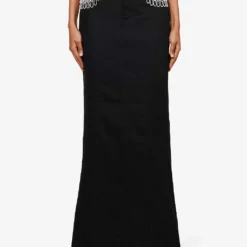 ROTATE Birger Christensen Crystal-fringe Organic-cotton Maxi Skirt 8 ROTATE Birger Christensen Crystal-fringe Organic-cotton Maxi Skirt -Outlet Pique Style Store R04188252 BLACK ALT02