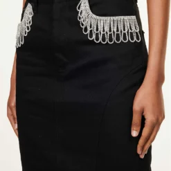 ROTATE Birger Christensen Crystal-fringe Organic-cotton Maxi Skirt 10 ROTATE Birger Christensen Crystal-fringe Organic-cotton Maxi Skirt -Outlet Pique Style Store R04188252 BLACK ALT04