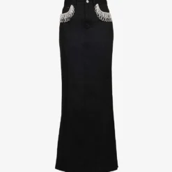 ROTATE Birger Christensen Crystal-fringe Organic-cotton Maxi Skirt