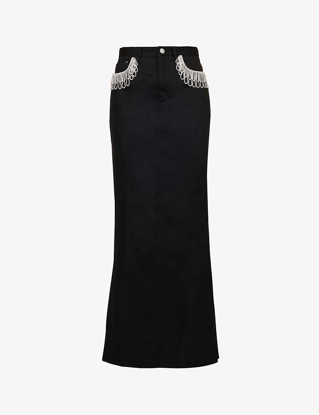 ROTATE Birger Christensen Crystal-fringe Organic-cotton Maxi Skirt 1 ROTATE Birger Christensen Crystal-fringe Organic-cotton Maxi Skirt