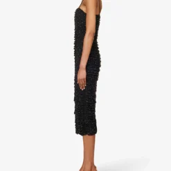 ROTATE Birger Christensen Crystal-embellished Recycled-polyester Midi Dress -Outlet Pique Style Store R04188256 BLACK ALT02