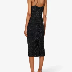 ROTATE Birger Christensen Crystal-embellished Recycled-polyester Midi Dress -Outlet Pique Style Store R04188256 BLACK ALT03