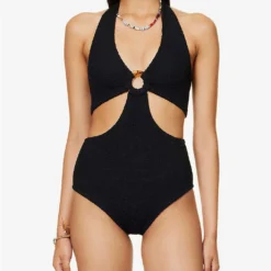 Ursula Plunge-neck Cut-out Swimsuit -Outlet Pique Style Store R04188636 BLACK ALT01