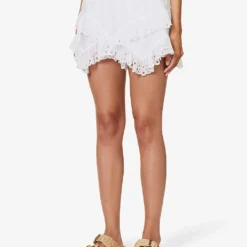 Isabel Marant Etoile Kaddy Tiered Frilled-trim High-rise Cotton Shorts -Outlet Pique Style Store R04188826 WHITE ALT02