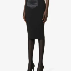 Dolce & Gabbana Contrast-panel High-waist Slim-fit Stretch-woven Midi Skirt -Outlet Pique Style Store R04188990 NERO ALT02