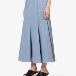 Amy Pleated-hem Upcycled-cotton Midi Skirt -Outlet Pique Style Store R04189124 LIGHTBLUE ALT02