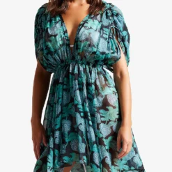 Ted Baker Aimeeii Plunge-neck Woven Mini Cover-up -Outlet Pique Style Store R04189311 BLACK ALT02