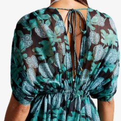 Ted Baker Aimeeii Plunge-neck Woven Mini Cover-up -Outlet Pique Style Store R04189311 BLACK ALT03