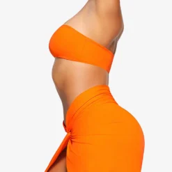 Knot-front Split-leg Recycled Stretch-nylon Sarong -Outlet Pique Style Store R04189631 ORANGE ALT02