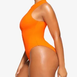 Zipped High-neck Recycled Stretch-nylon Swimsuit 7 Zipped High-neck Recycled Stretch-nylon Swimsuit -Outlet Pique Style Store R04189632 ORANGE ALT02