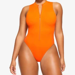 Zipped High-neck Recycled Stretch-nylon Swimsuit 9 Zipped High-neck Recycled Stretch-nylon Swimsuit -Outlet Pique Style Store R04189632 ORANGE ALT04