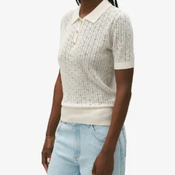 CLAUDIE PIERLOT Monpolo Collared Short-sleeve Knitted Polo -Outlet Pique Style Store R04189871 NATURELS ALT02