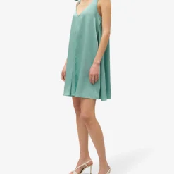 CLAUDIE PIERLOT Tie-strap Inverted-pleat Satin Mini Dress -Outlet Pique Style Store R04189886 VERTS ALT02