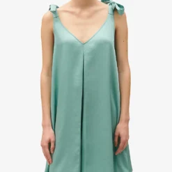 CLAUDIE PIERLOT Tie-strap Inverted-pleat Satin Mini Dress -Outlet Pique Style Store R04189886 VERTS ALT04