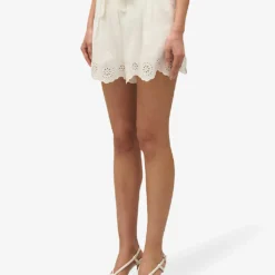 CLAUDIE PIERLOT Scalloped-trim Belted-waist Linen-blend Shorts -Outlet Pique Style Store R04189895 NATURELS ALT02