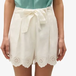 CLAUDIE PIERLOT Scalloped-trim Belted-waist Linen-blend Shorts -Outlet Pique Style Store R04189895 NATURELS ALT04