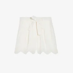 CLAUDIE PIERLOT Scalloped-trim Belted-waist Linen-blend Shorts