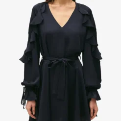 CLAUDIE PIERLOT Ruffled V-neck Woven Mini Dress -Outlet Pique Style Store R04189990 BLEUS ALT02