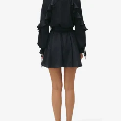 CLAUDIE PIERLOT Ruffled V-neck Woven Mini Dress -Outlet Pique Style Store R04189990 BLEUS ALT03