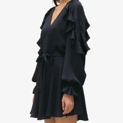 CLAUDIE PIERLOT Ruffled V-neck Woven Mini Dress -Outlet Pique Style Store R04189990 BLEUS ALT04