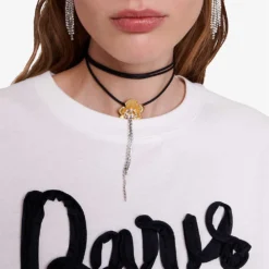 Maje Tamina 'Paris' Chiffon-lettering Cotton T-shirt -Outlet Pique Style Store R04190012 BLANC ALT04