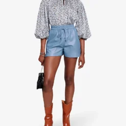 Maje Issma High-rise Faux-leather Shorts -Outlet Pique Style Store R04190040 BLEUS ALT01