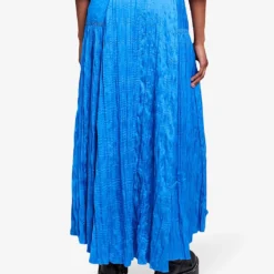 Maje Japra Smocked-hem Asymmetric-waist Satin Midi Skirt -Outlet Pique Style Store R04190044 BLEUS ALT03