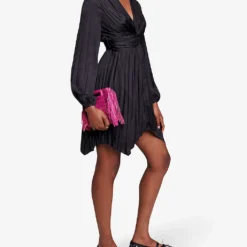 Maje Rivily Pleated Woven Mini Dress -Outlet Pique Style Store R04190243 NOIRGRIS ALT02