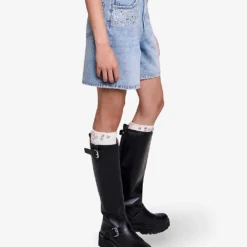 Maje Ietoile Rhinestone-embellished Flared Denim Shorts -Outlet Pique Style Store R04190247 BLEUS ALT02